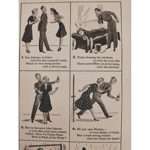 1942 Windex WW2 Wartime Cleaning GI Corporal Helps Mom with Windows Vtg Print Ad